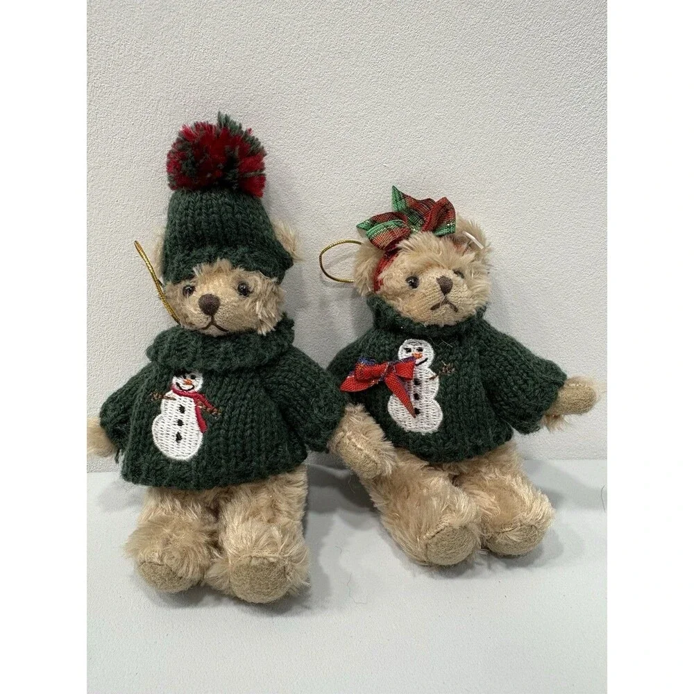 The Bearington Collection Ornament Set Tiny Bears Boy And Girl Sweaters  4.5”